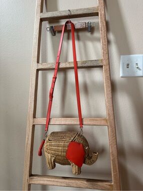 Kate Spade Woven Elephant Crossbody Bag with Orange Strap